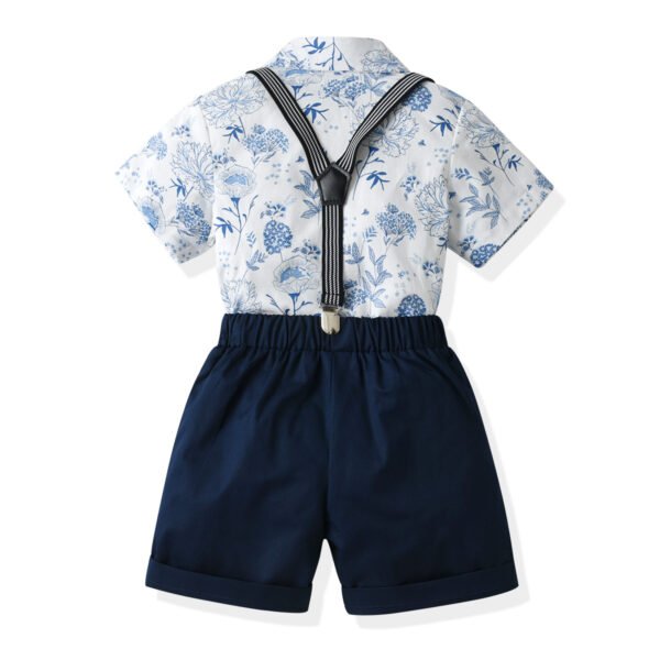 Liuliukd | Boys Floral Shirt and Suspender Shorts Set-White-Kids