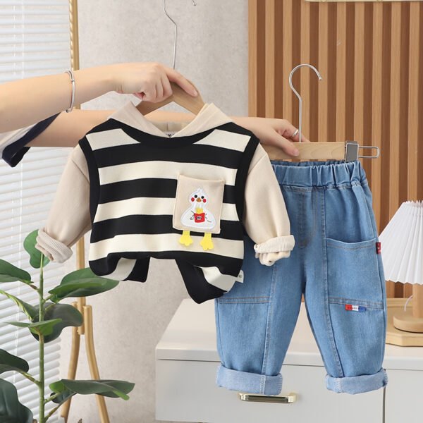 Liuliukd | Boys French Fries Duck Stripes Two Piece Set-Black-Kids