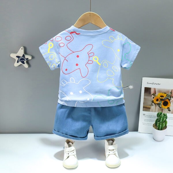 Liuliukd | Boys Giraffe T Shirt and Denim Shorts Set-Blue-Kids