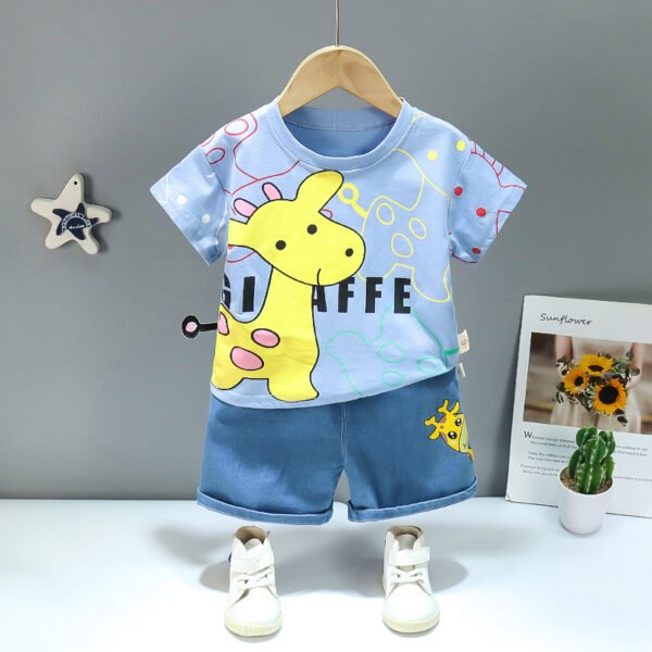 Liuliukd | Boys Giraffe T Shirt and Denim Shorts Set-Blue-Kids