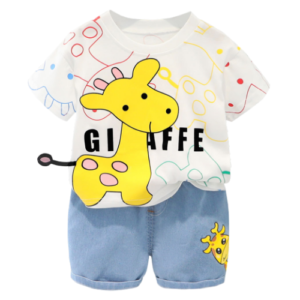 Liuliukd | Boys Giraffe T Shirt and Denim Shorts Set-Kids