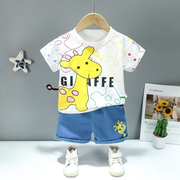 Liuliukd | Boys Giraffe T Shirt and Denim Shorts Set-White-Kids