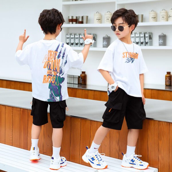 Liuliukd | Boys Letter T Shirt and Shorts Set-Black-Teenager