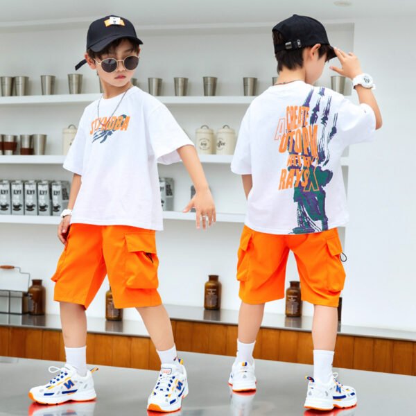 Liuliukd | Boys Letter T Shirt and Shorts Set-Orange-Teenager