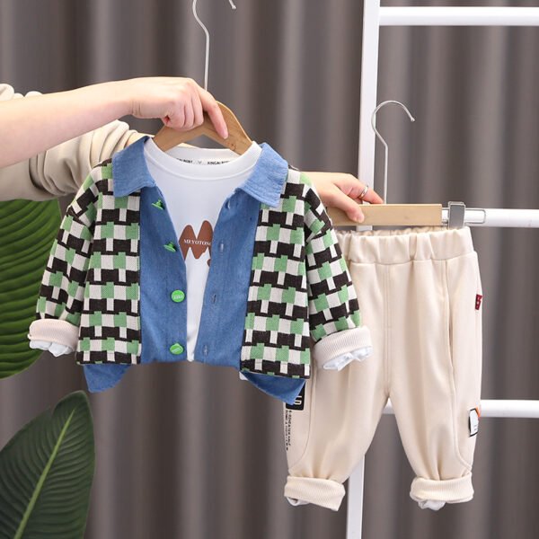 Liuliukd | Boys Plaid Patchwork Three Piece Set-Green-Kids
