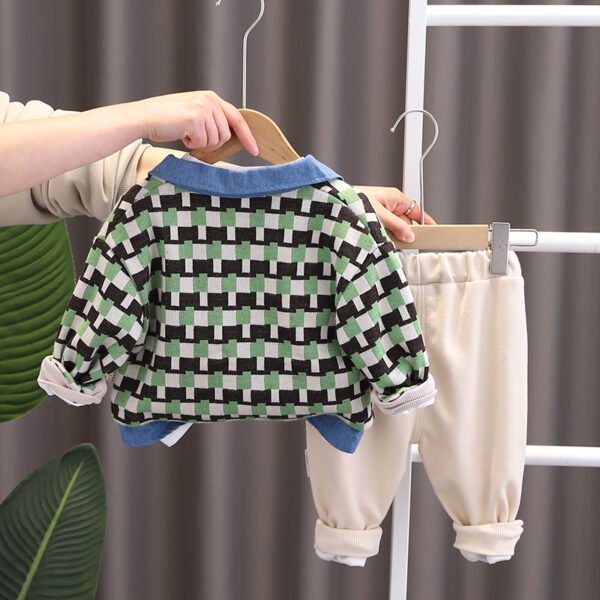 Liuliukd | Boys Plaid Patchwork Three Piece Set-Green-Kids
