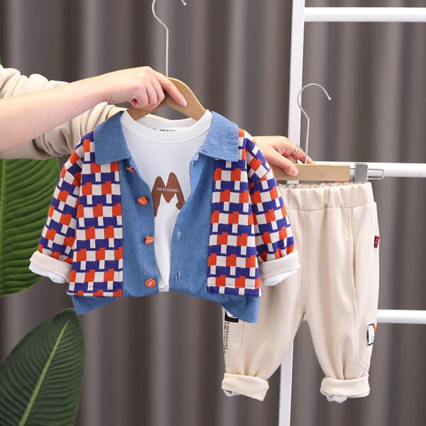 Liuliukd | Boys Plaid Patchwork Three Piece Set-Red-Kids