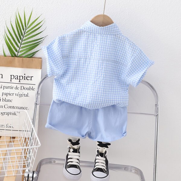 Liuliukd | Boys Plaid Shirt & Bear Pants Set-Blue-Kids