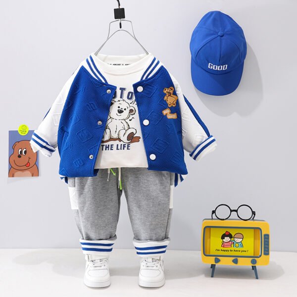 Liuliukd | Boys Sun Cap Baseball Shirt Four Piece Set-Blue-Kids