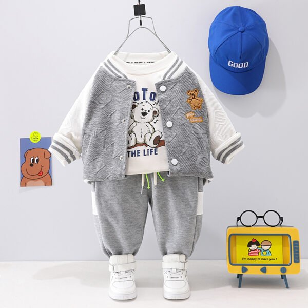 Liuliukd | Boys Sun Cap Baseball Shirt Four Piece Set-Gray-Kids