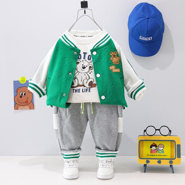 Liuliukd | Boys Sun Cap Baseball Shirt Four Piece Set-Green-Kids