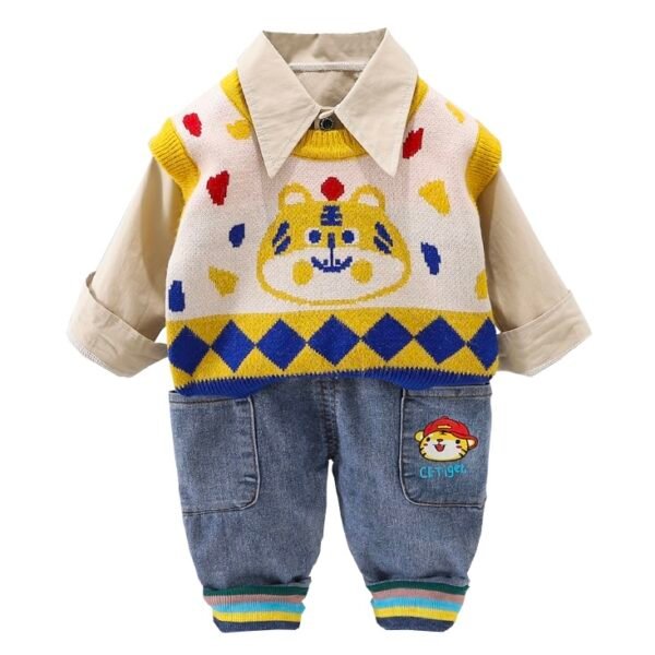 Liuliukd | Boys Tiger Sweater Vest Three Piece Set-Kids