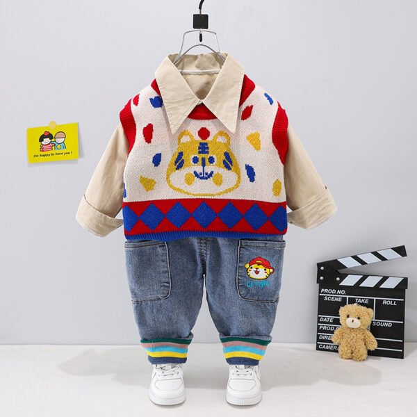 Liuliukd | Boys Tiger Sweater Vest Three Piece Set-Red-Kids