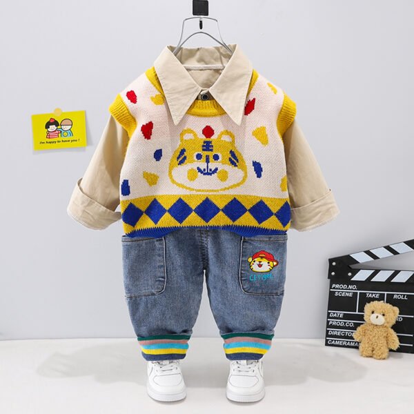 Liuliukd | Boys Tiger Sweater Vest Three Piece Set-Yellow-Kids