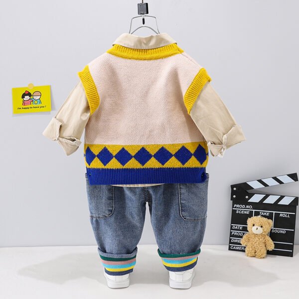 Liuliukd | Boys Tiger Sweater Vest Three Piece Set-Yellow-Kids