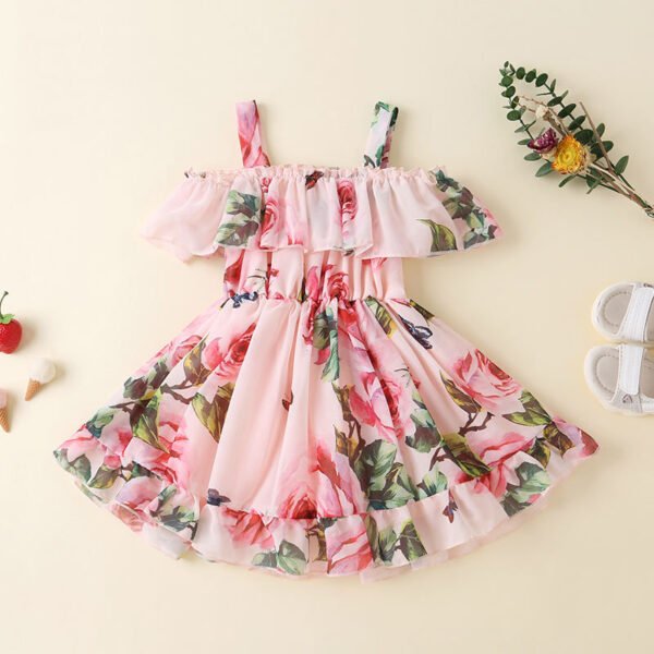 Liuliukd | Girls Flower Chiffon Dress-Pink-Kids