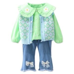 Liuliukd | Girls Flower Diamond Sweater Three Piece Set-Kids