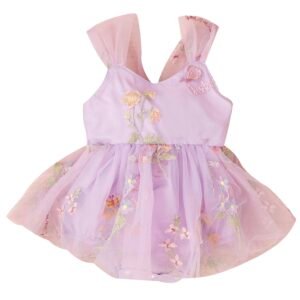 Liuliukd | Girls Flower Embroidery Mesh Romper-Baby