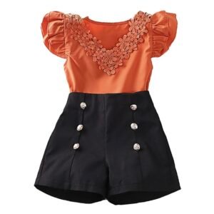 Liuliukd | Girls Lace Tops & Shorts Set-Kids