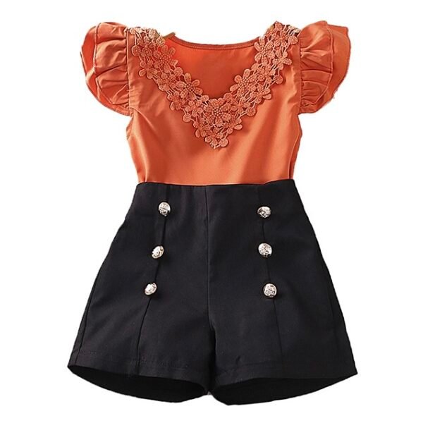 Liuliukd | Girls Lace Tops & Shorts Set-Kids