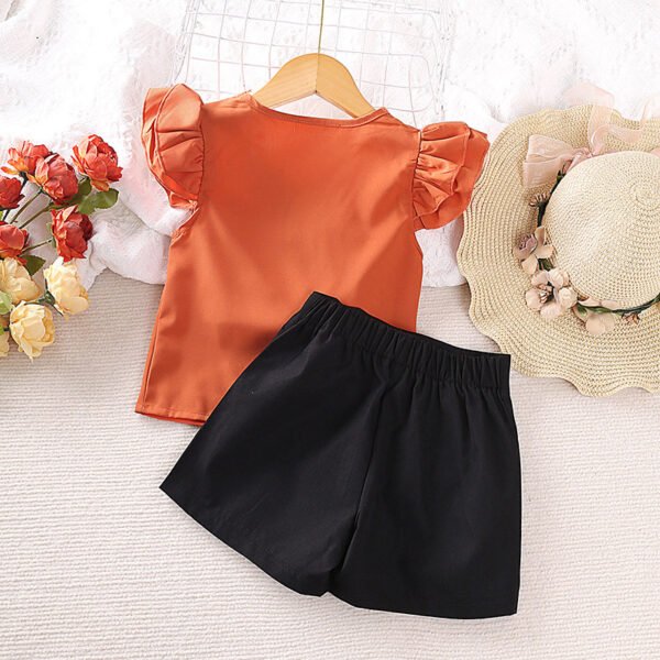 Liuliukd | Girls Lace Tops & Shorts Set-Orange-Kids