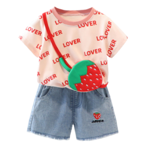 Liuliukd | Girls Love T Shirt & Denim Shorts Set-Kids