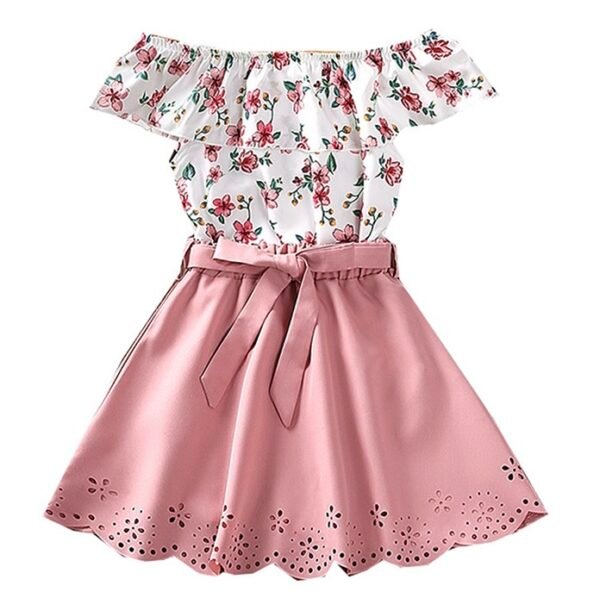 Liuliukd | Girls Off Shoulder Floral Tops and Skirt Set-Kids