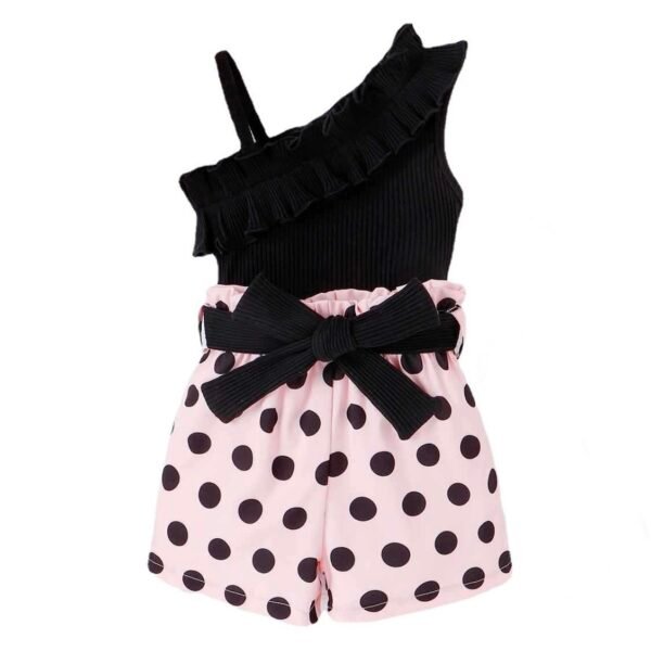 Liuliukd | Girls One Shoulder Vest & Polka Dot Shorts Set-Kids
