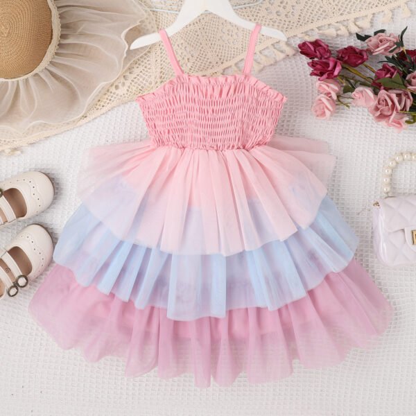 Liuliukd | Girls Rainbow Layered Dress-Pink-Kids