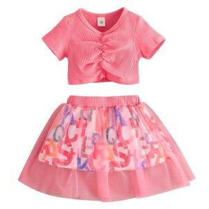 Liuliukd | Girls Ruched T Shirt & Letter Mesh Skirt Set-Baby