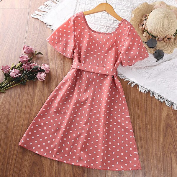 Liuliukd | Girls V Neck Polka Dot Dress-Pink-Teenager