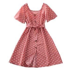 Liuliukd | Girls V Neck Polka Dot Dress-Teenager