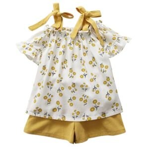 Liuliukd | Girls Off Shoulder Floral Tops & Shorts Set-Kids