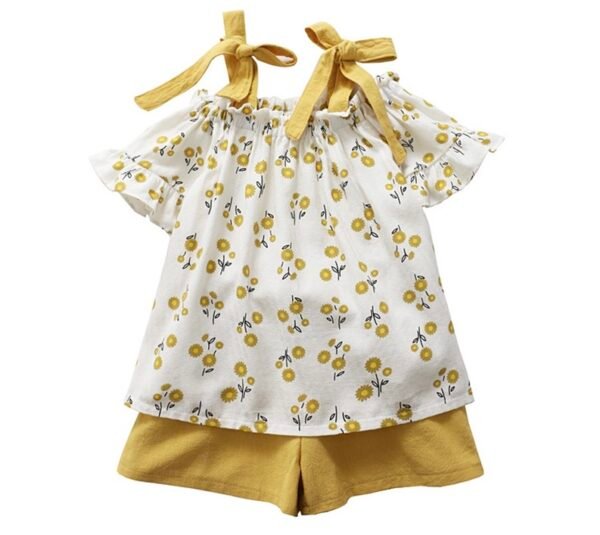 Liuliukd | Girls Off Shoulder Floral Tops & Shorts Set-Kids