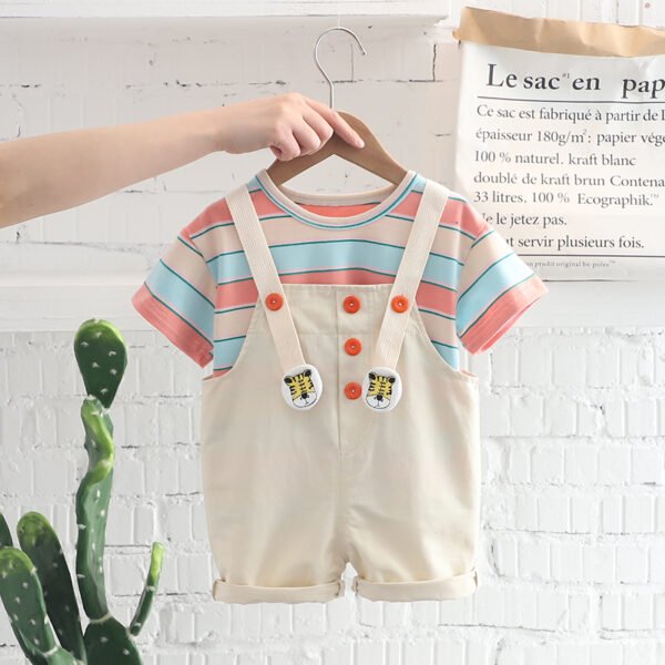Liuliukd | Toddler Striped Overalls Set-Beige-Kids